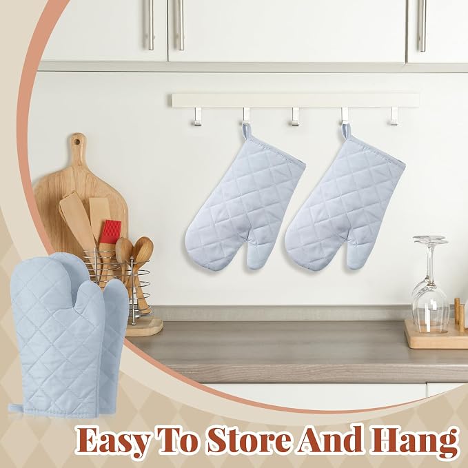 Geyoga 12 Pairs Oven Mitts Heat Resistant Kitchen Long Oven Gloves Mitts Thick Cotton Winter Quilted Baking Flexible Glove Bulk for Cooking BBQ Picnic Kitchen Grilling 10.6 Inch(Grey)