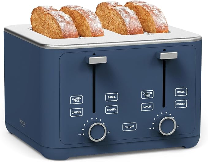 Martha Stewart 4-Slice Toaster, 3 Presets & 10 Shade Settings, Indigo Blue | Gluten-Free, Bagels, Extra-Wide Self Centering Slots, Waffles & Artisan Bread, Shade Memory, Cord Wrap & Removable Crumb Tray