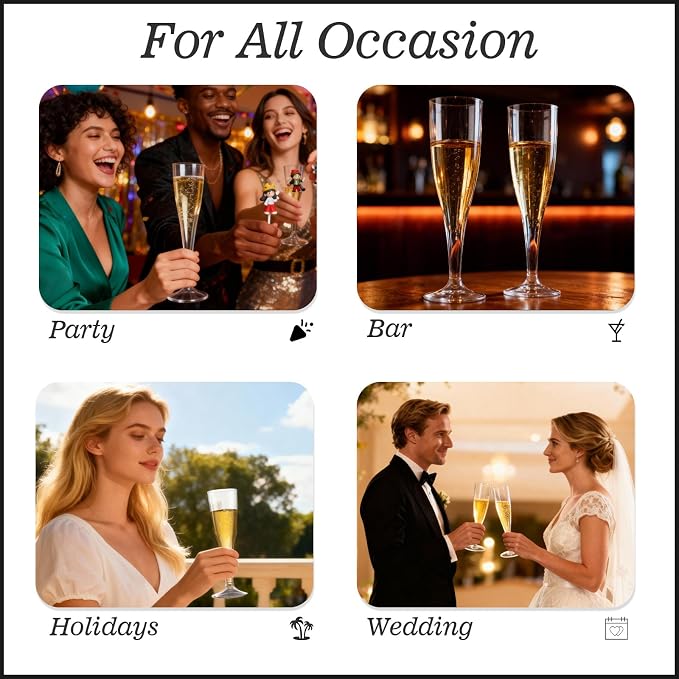 Bestluck 100Pack 4.5oz Clear Champagne Flutes Plastic | Plastic Disposable Stemware, Disposable Champagne Flutes for Party, Mimosa Bar, Wedding, Anniversary and Graduation