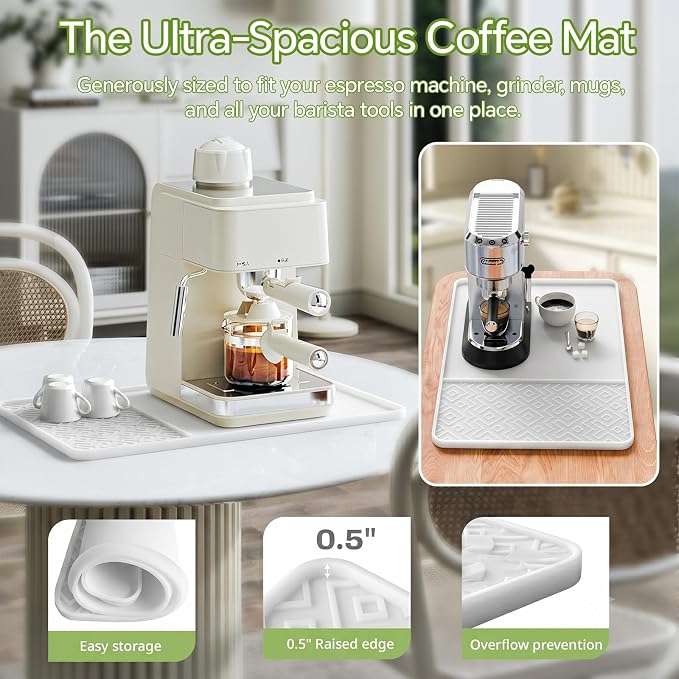 Silicone Coffee Mat with Raised Edges 19" x 12" – Waterproof Countertop Mat, Coffee Maker Pad, Espresso Machine Mat, Heat Resistant Dish Drying Mat