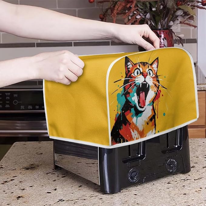 Ginger Cat Print 4 Slice Toaster Cover Anti Fingerprint Toaster Oven Dust Cover Washable Small Kitchen Appliance Dust Covers, Kitchen Decorations, Yellow