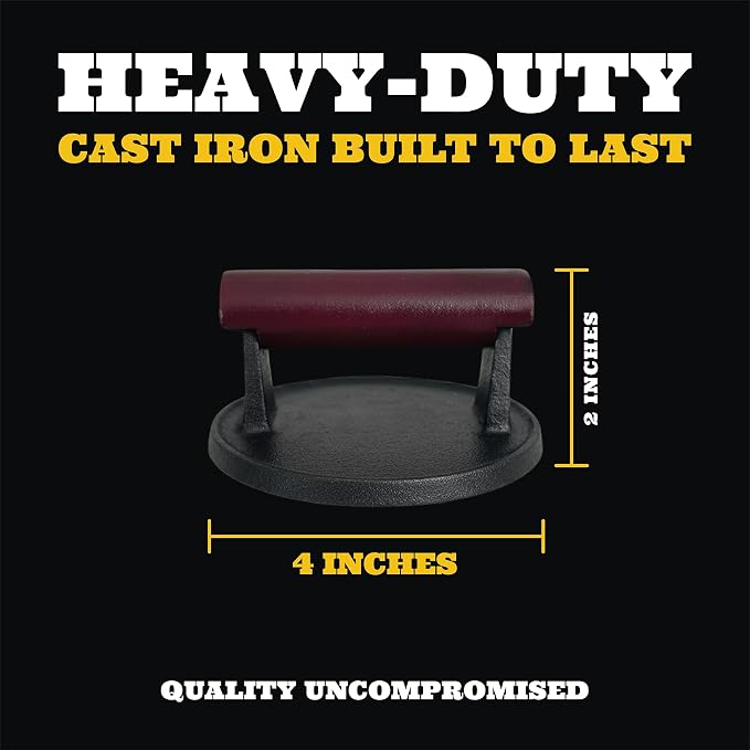 Ian's Smash Burger Press 4 Inch, Cast Iron Hamburger Press Heavy Duty - Burger Smasher, Griddle & Meat - Perfect Size for Sliders!