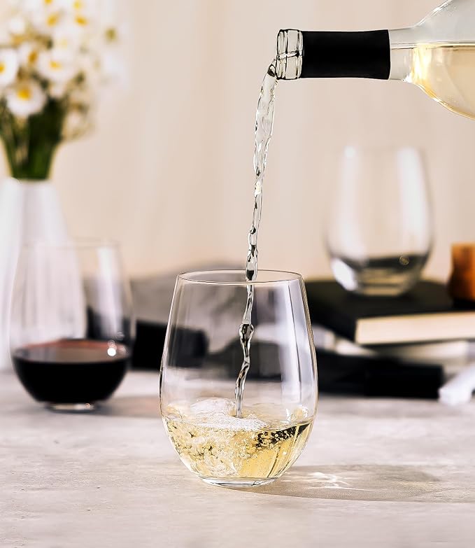 Stemless Wine Glasses Set of 12, 15oz Red White Wine Glass, No Stem | Glassware, Sturdy Drinking Glass, Home Bar, Daily Use, Hosting, Evening Party, Birthdays, Housewarming