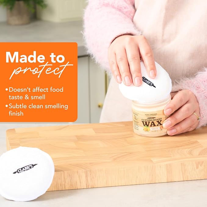 CLARK'S Food Grade Cutting Board Full Care Kit, Orange Lemon Scent - 4 Pack | Includes Food Grade Mineral Oil, Cutting Board Wax, Oil & Wax Applicators, Buffing Pads - Restores & Protects