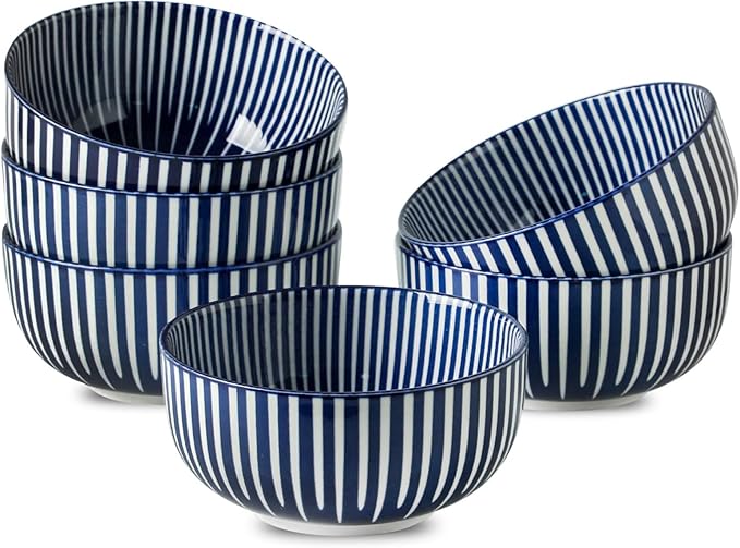 Ceramic Soup Bowls, 28 Ounces Cereal Bowls for Oatmeal, Dessert and Pasta, Japanese Style Large Rice Bowls Set of 6, Prefect for Kitchen,Gift, Dishwasher & Microwave Safe, Vintage Blue