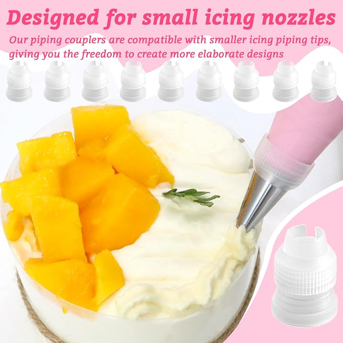 10 Pack Piping Bag Couplers for Icing Nozzles, Small Couplers for Piping Bags, Transparent