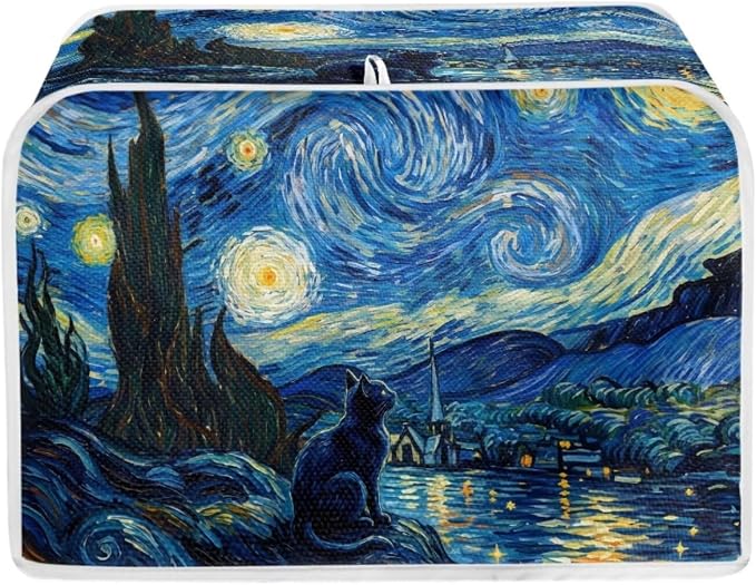 Cat Print Toaster Cover Starry Night Print Bread Maker Machine Covers Anti Fingerprint Toaster Cover Fits Most Standard 2 Slice Toasters