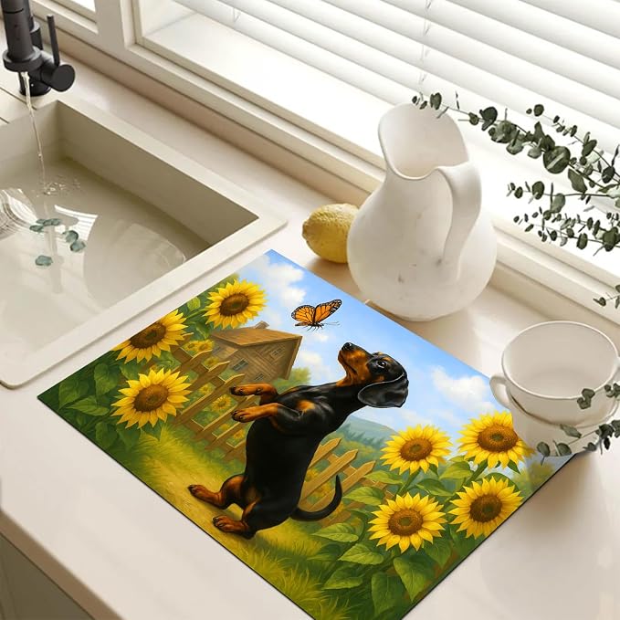 HOMETITUTE Sunflower Dachshund Stove Top Cover 28x20 Diatomite Heat Resistant