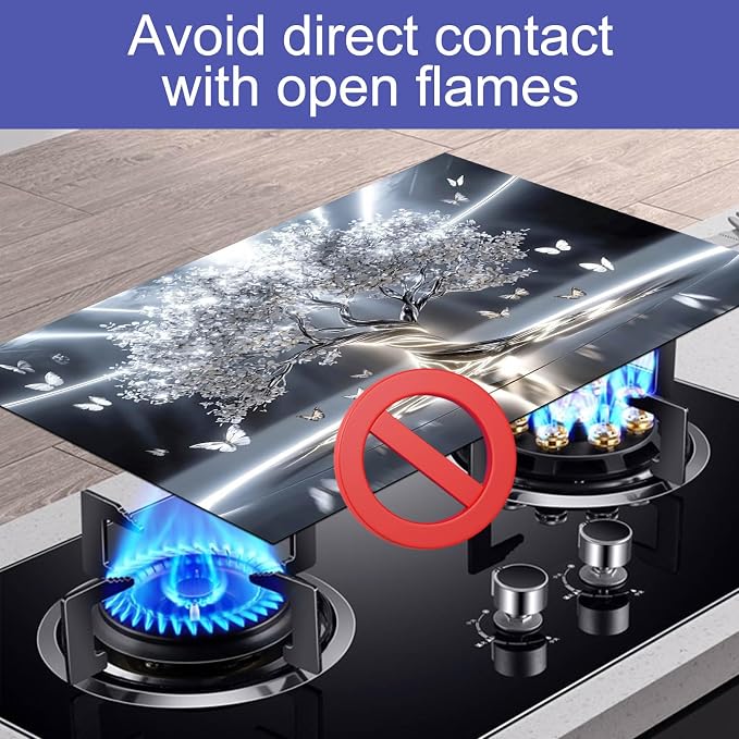 HOMETITUTE Silver Tree Stove Top Cover 28x20 Tree of Life Diatomite Mat