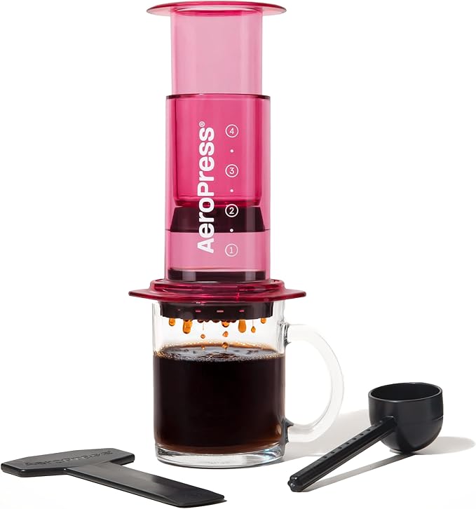 AeroPress Clear Pink Coffee Press, French Press, Pour-Over & Espresso Style | All-in-One Manual Coffee Maker, 2-Minute Brew, Less Bitterness, More Flavor, Portable, Travel & Camping