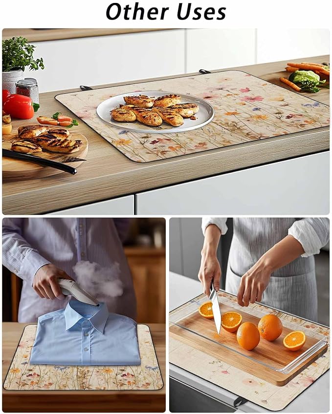 Stove Top Covers for Electric Stove 31x24 Inches, Botanical Flower HeatResistant Glass Cooktop Protector, Retro Colorful Spring Vintage Floral Ceramic Stovetop Countertop Covers Mat, Oven Cover