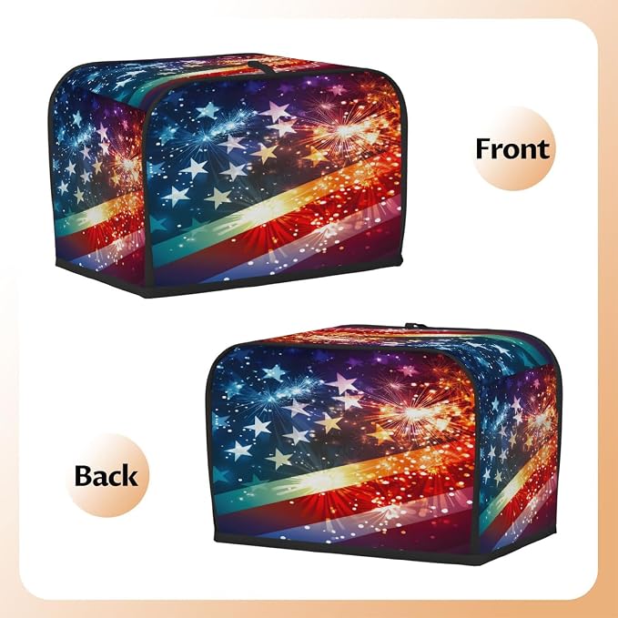 4 Slice Toaster Cover Fireworks Flag Toaster Covers Four Slice Wide Slot Waterproof and Dustproof Covers for Wide Slot Toasters and Small Appliances Kitchen Decor Gifts