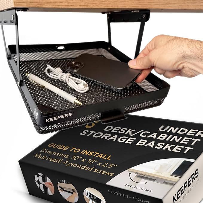 KEEPERS Anything Keeper — Compact 11x10in Under-Cabinet Slide-Out Drawer, Hidden Steel Organizer for K-Cups & Desk Items, RV & Small Kitchen — Black