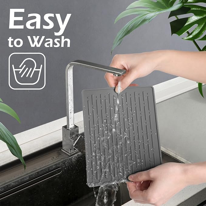 Dish Drying Mats, Heat-resistant Silicone Mat for Kitchen Counter, Non-Slip Dish Dry Mat Dishwasher Safe Small, Gray
