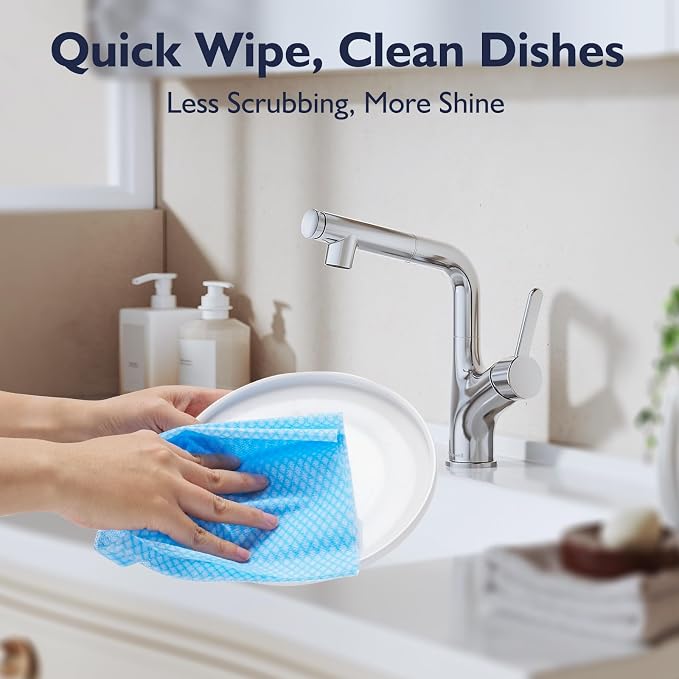 60Pack Disposable Dish Cloths for Kitchen,13.8x15.7"Cleaning Wipes | Disposable Cleaning Cloths, Daily Cleaning Towels for Bathroom, Office (Blue)
