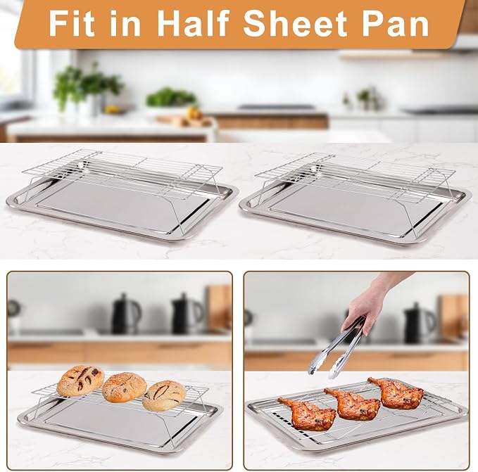 Briout Cooling Rack for Cooking Baking 3 Tiers, 16" x 10" Wire Rack, Silver | Thick Wire Rack, Oven & Dishwasher Safe, for Roasting, Grilling, Drying, Fits Half Sheet Pan