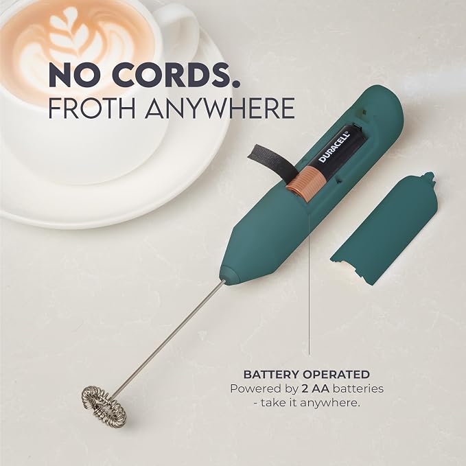 Zulay Kitchen Powerful Milk Frother Wand - Handheld Stainless Steel - Battery Operated Drink Mixer for Coffee, Lattes, Cappuccino, Matcha - Froth Mate Frother Gift - Dark Green
