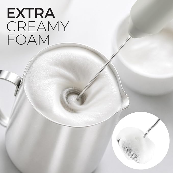 Zulay Kitchen Powerful Milk Frother AA Batteries Included – Ultra Fast Handheld Drink Mixer with Stainless Steel Whisk Stirrer for Coffee, Protein, Matcha & More, Frother Wand Electric Frothmate