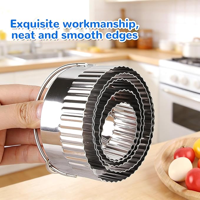 Biscuit Cutter Set for baking (5 Pieces/Set), Round Fluted Edge shape Cookies Cutter, Biscuit Cutter with Handle for Baking or Holiday Party Decorations