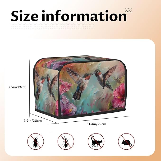 Toaster Cover 2 Slice with Hummingbird Pattern Dustproof Bread Maker Cover Fingerprint Bakeware Protection Wide Slot Toaster Bag Reusable Kitchen Small Appliance Cover