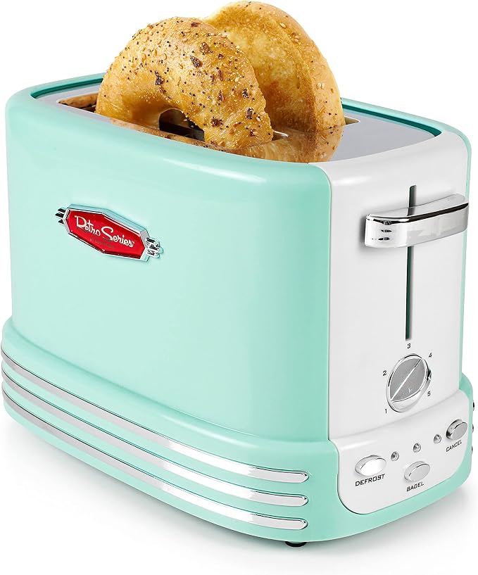 Nostalgia New and Improved Retro Wide 2-Slice Toaster Perfect For Bread, English Muffins, Bagels, 5 Browning Levels, With Crumb Tray & Cord Storage