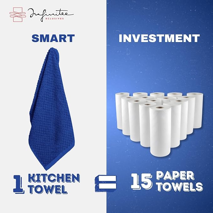 Infinitee Xclusives Kitchen Towels - 3 Pack - Cotton Dish Towel |15" x 25"| | 100% Cotton, Highly Absorbent Tea Towels - Lint Free, Soft, Durable & Quick Dry, Ideal for Drying Dishes & Kitchen Cleaning