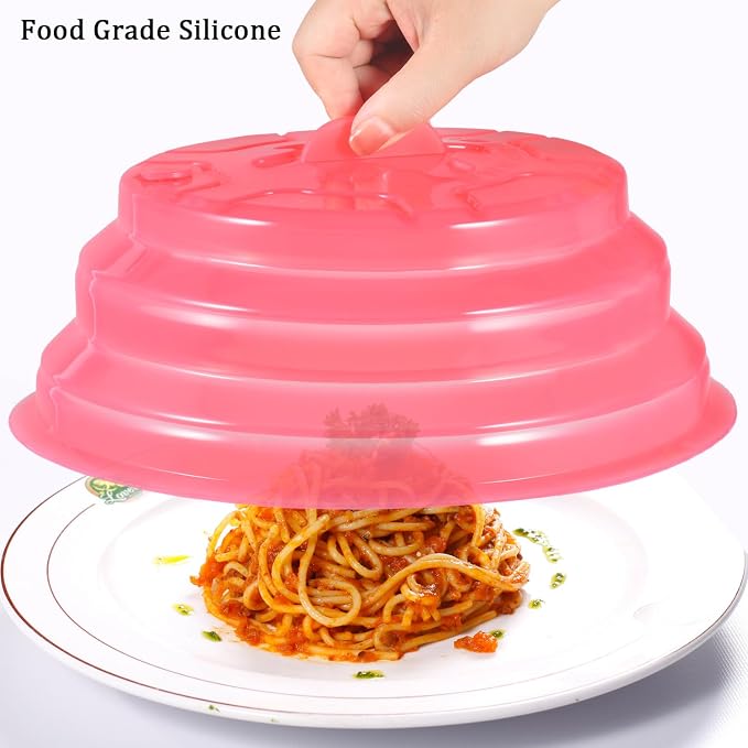Collapsible Silicone Microwave Plate Cover for Food, Dishwasher Safe and BPA Free, Red, 11”