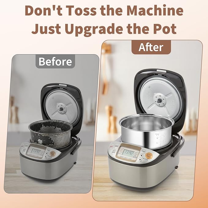 Stainless Steel Inner Pot Compatible with Zojirushi NS-TSC10 Rice Cooker | Replacement for Zojirushi NS-TSC10, 5.5-Cup (Uncooked), Food-Grade 304, Coating-Free, Dishwasher Safe