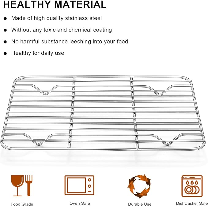 E-far Baking Cooling Rack Set of 2, Stainless Steel Metal Roasting Cooking Racks, Size - 11.6'' x 9'', Non Toxic & Rust Free, Oven & Dishwasher Safe