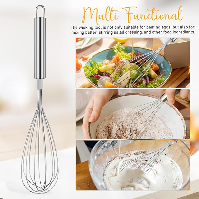 Multifunction cake salad hand tools thicken metal Whisk brass egg gold whisks for cooking steel wire gilded Whisk Kitchenware multipurpose cooking supplies (Silver)