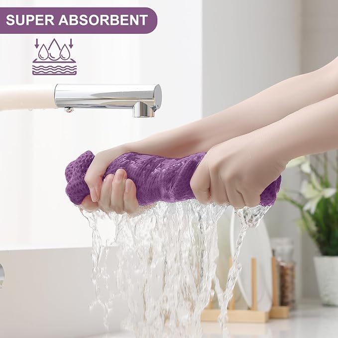 Homaxy 10 Pack 100% Cotton Kitchen Towels and Dishcloths Set, Purple | 12 x 12 Inches and 13 x 28 Inches Kitchen Towels Set, Ultra Soft Absorbent Dish Cloths for Washing Dishes