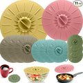 Microwave Cover Silicone Lids - Set of 11 Pieces - Suction Covers for Pots, Pans, Bowls, Cups, Skillets - Splatter Protection - Easy Food Storage - BPA Free