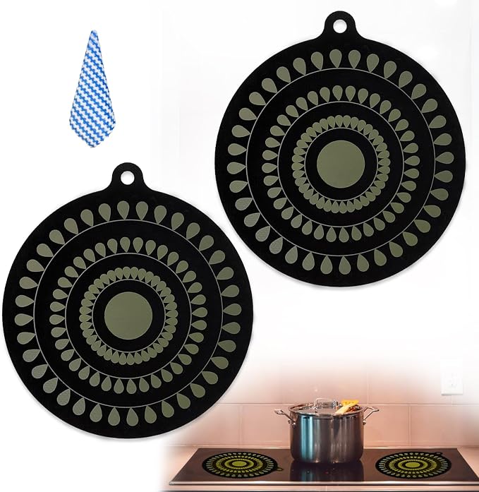 9.5 Inch Thermochromic Silicone Induction Cooktop Protect Mat,2Pcs Induction Cooktop Protective Cover,Non-Slip Pads to Prevent Pots and Pans from Sliding While Cooking