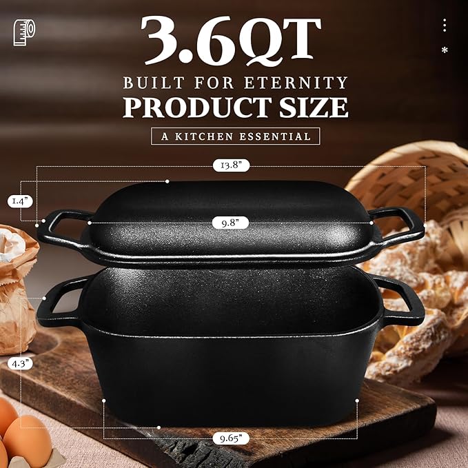 Cast Iron Sourdough Loaf Pan with Lid, Oval Dutch Oven for Bread Baking | Pre-Seasoned Sourdough Baking Supplies Kit, Cast Iron Dutch Oven for Homemade Bread, Sourdough Bread Pan