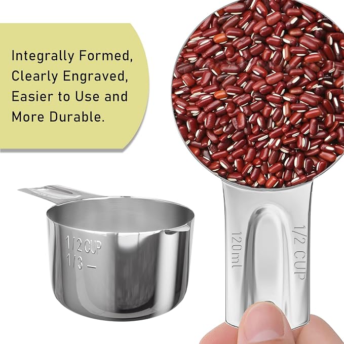 1PCS 1/2CUP(120ml, 4oz) Measuring Cup, 18/8 Stainless Steel Measure Scoop | High Precision, Food-Grade 304 SS, ‌Rust-Free, Dishwasher-Safe, Easy-Read Markings, Multi-Purpose, Sturdy & Durable