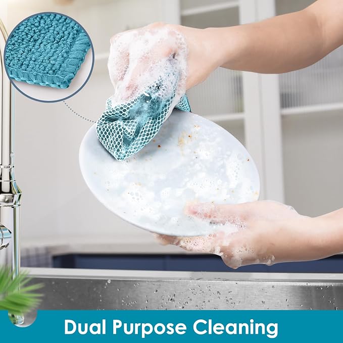 Oven Mitts and Pot Holders Set with Dishcloths, 500 Degree Heat Resistant Oven Gloves and Hot Pads, Premium Soft Cotton Kitchen Mittens and Dish Cloth Sets-Lake Blue