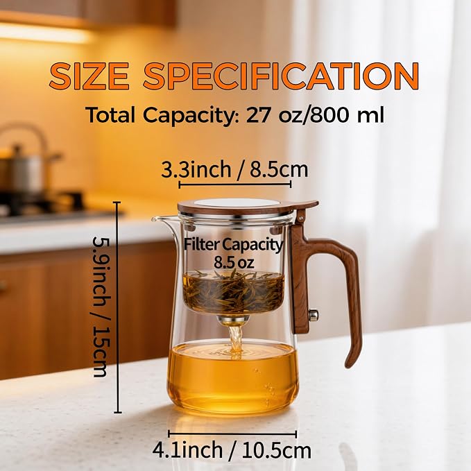 Enchanted Tea Pot with Tea Infuser, Loose Leaf Tea Steeper, 27.4oz | Magic Teapot for Loose Leaf Tea Diffusers, Glass Tea Maker, Ideal Gift for Tea Lovers