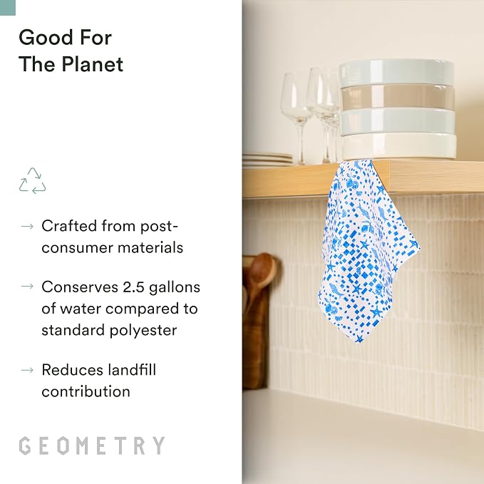 GEOMETRY Dishcloth – Spring & Summer Collection – Quick-Dry, Ultra-Absorbent, Reusable Microfiber Kitchen Towels for Drying & Cleaning - Santorini Tile - 3-Pieces