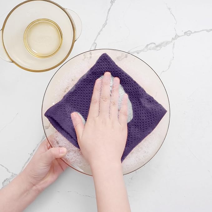 Homaxy 100% Cotton Waffle Weave Kitchen Dish Cloths 12-Pack, Eggplant | 12 x 12 Inches, Ultra Soft Absorbent Dish Towels, Quick Drying Dish Rags with Hanging Loop
