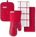 KITCHENAID Quilted Cotton Terry Cloth Oven Mitt, Pot Holder, Kitchen Towel 4-Pack Set, Heat Resistant, Silicone Grip, Gift Set, Passion Red, 16"x26", 7"x13" & 7"x10"