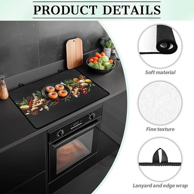 Food Electric Stove Insulation Pad Heat & Stain Resistant Dish Drying Mat for Kitchen 30x21 Inch Cooktop Stove Guard Protector with Anti-Slip Grip Extra Large Mat