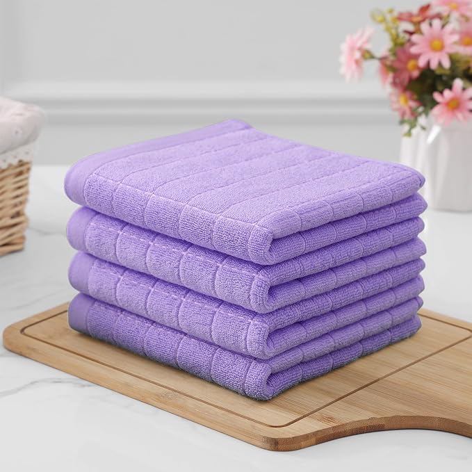 Homaxy 100% Cotton Terry Kitchen Towels, 12 Pack, Lavender | Ultra Soft and Absorbent Dish Towels for Kitchen, Suitable for Drying and Washing Dishes