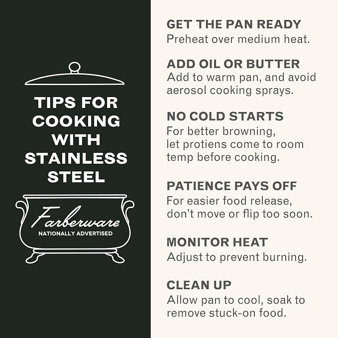 Farberware Classic Series Anniversary Edition Stainless Steel Sauté Pan and Lid with Helper Handle, Induction Suitable, 6 Quart Jumbo Cooker, Metal Utensil Safe - Stainless Steel