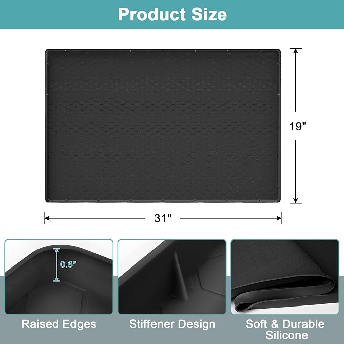 Undersink Waterproof Mat 31" x 19", Silicone Under Kitchen Sink Mat with Raised Edges, Under The Sink Organizer for Kitchen and Bathroom Leak Protection Black
