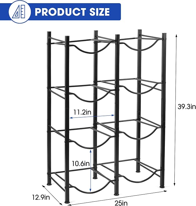 Klvied 5 Gal Heavy Duty Jug Rack, 8 Slot Double Row | Steel frame, built-in lifter, holds 8 bottles, for kitchen office gym garage