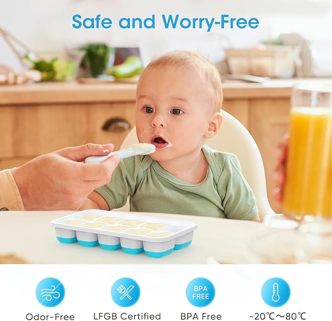 DOQAUS Ice Cube Tray with Lid and Bin,4 Pack Ice Cube Trays for Freezer | Silicone, Stackable. Easy Release Trays with Storage Bin & Scoop. Ideal for Freezer, Kitchen, RV, Cocktail, Coffee.