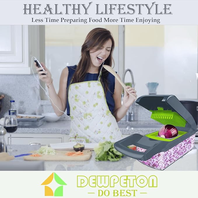 Vegetable Chopper Mandoline Slicer Home Kitchen Appliance Essential Gadget | Pro-Series Veggie Cutter with Container for Food Onion Fruit Salad Potato Christmas Gift House Cooking Supply Tool Item