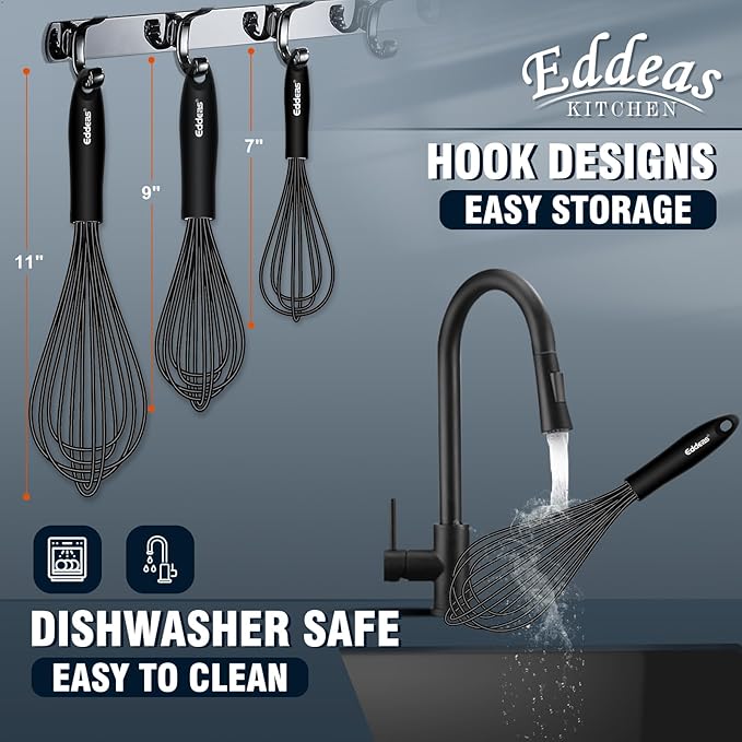 Whisks For Cooking Up To 500°F Silicone Whisk tool Non-Scratch | 500 °F Heat Resistant,Heavy Duty,Non-Scratch Balloon Kitchen Wisking Wisk tool Set, for Blending, Dishwasher Safe