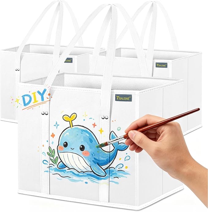 BALEINE 3PK Reusable Grocery Bags, Heavy Duty Shopping Tote Bag | 12'' Long Handles, Reinforced Bottom Keeps Upright, Fold Flat Storage, Water-Resistant Shopping Bag, Multiple Color Options