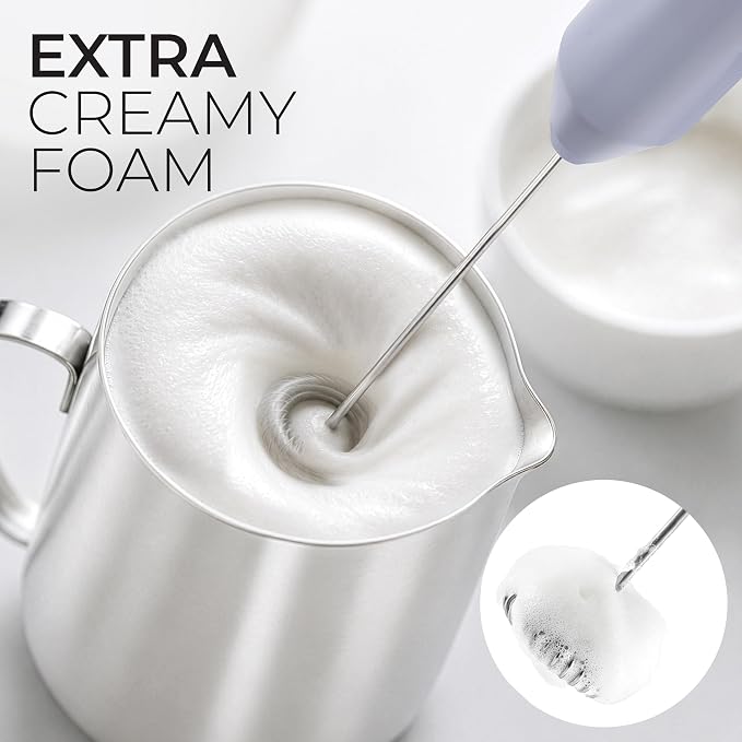 Zulay Kitchen Powerful Milk Frother AA Batteries Included – Ultra Fast Handheld Drink Mixer with Stainless Steel Whisk Stirrer for Coffee, Protein, Matcha & More, Frother Wand Electric Frothmate